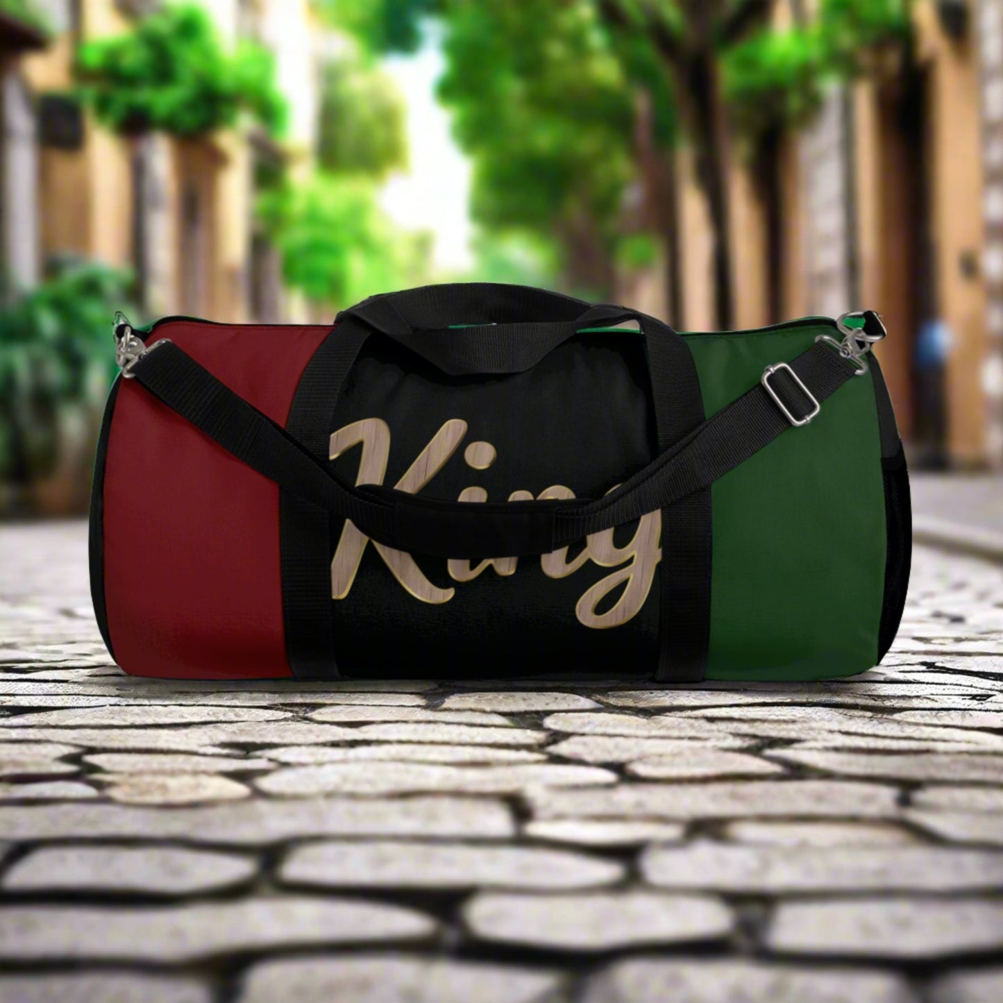 King Red Black and Green Duffel Bag