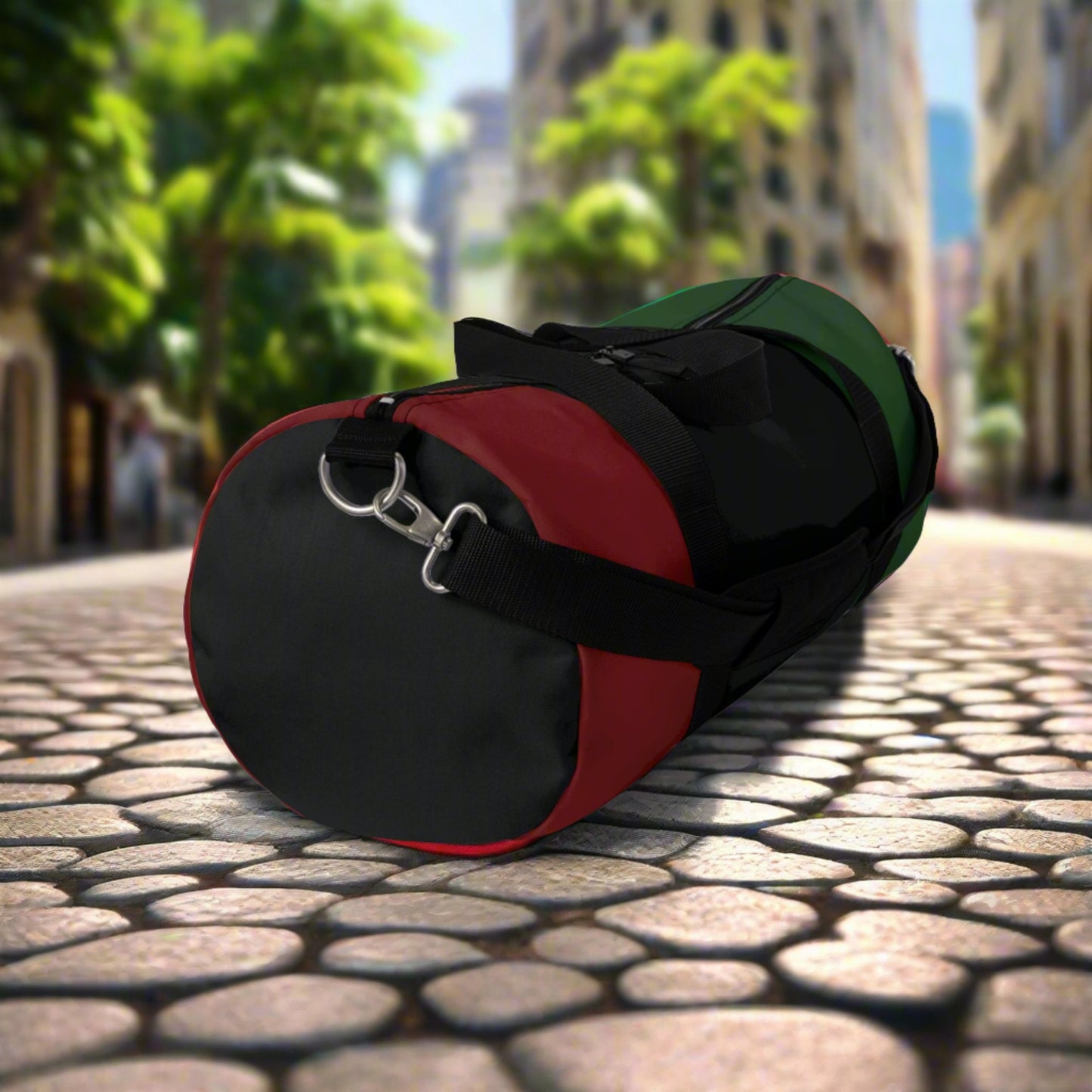 Red Black and Green Duffel Bag