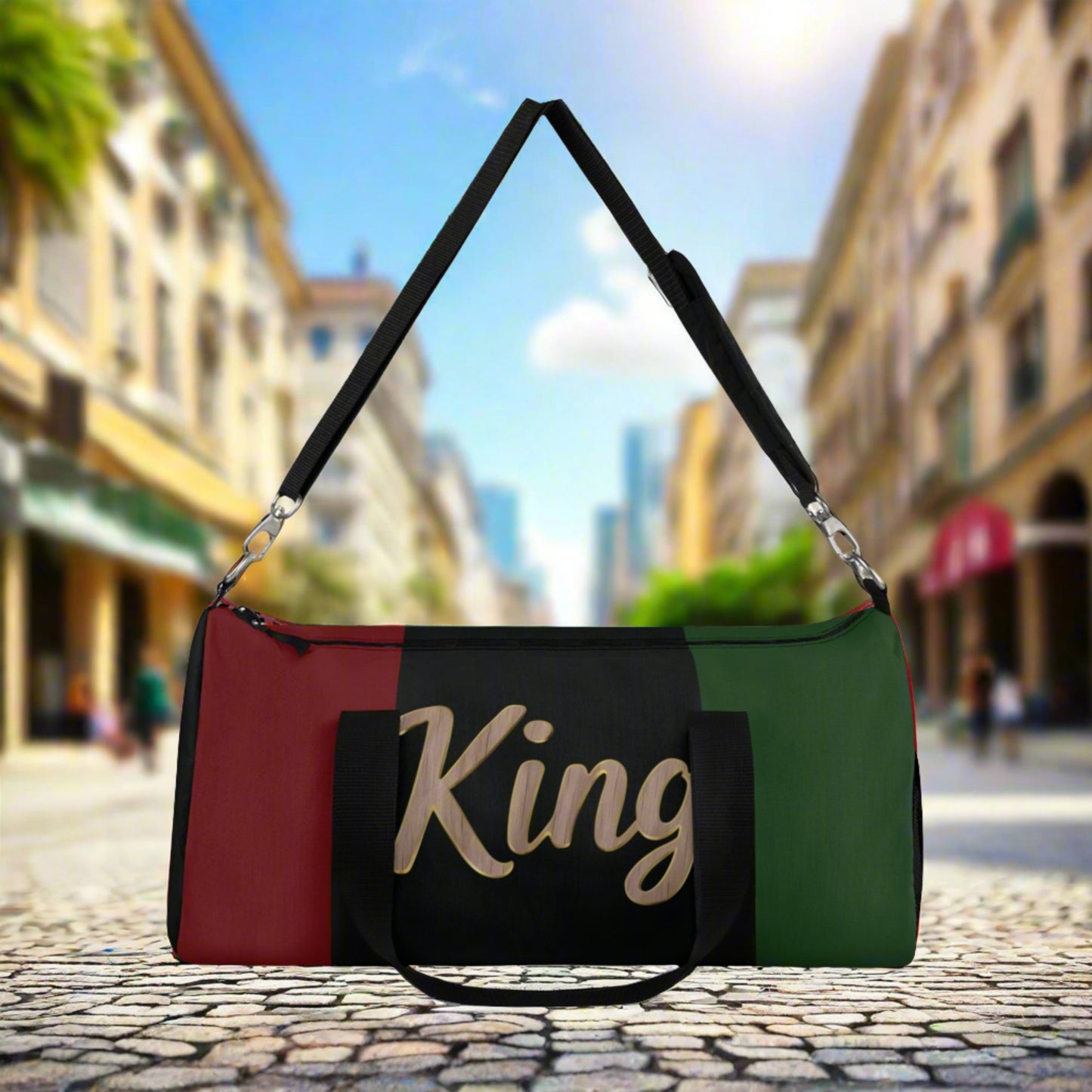 King Red Black and Green Duffel Bag